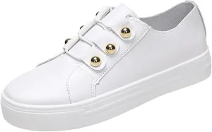 Lausiuoe Shoes for Women Sneakers Trendy Slip on Sneakers Non Slip Fashion Casual Comfortable Walking Leather Flat Loafers