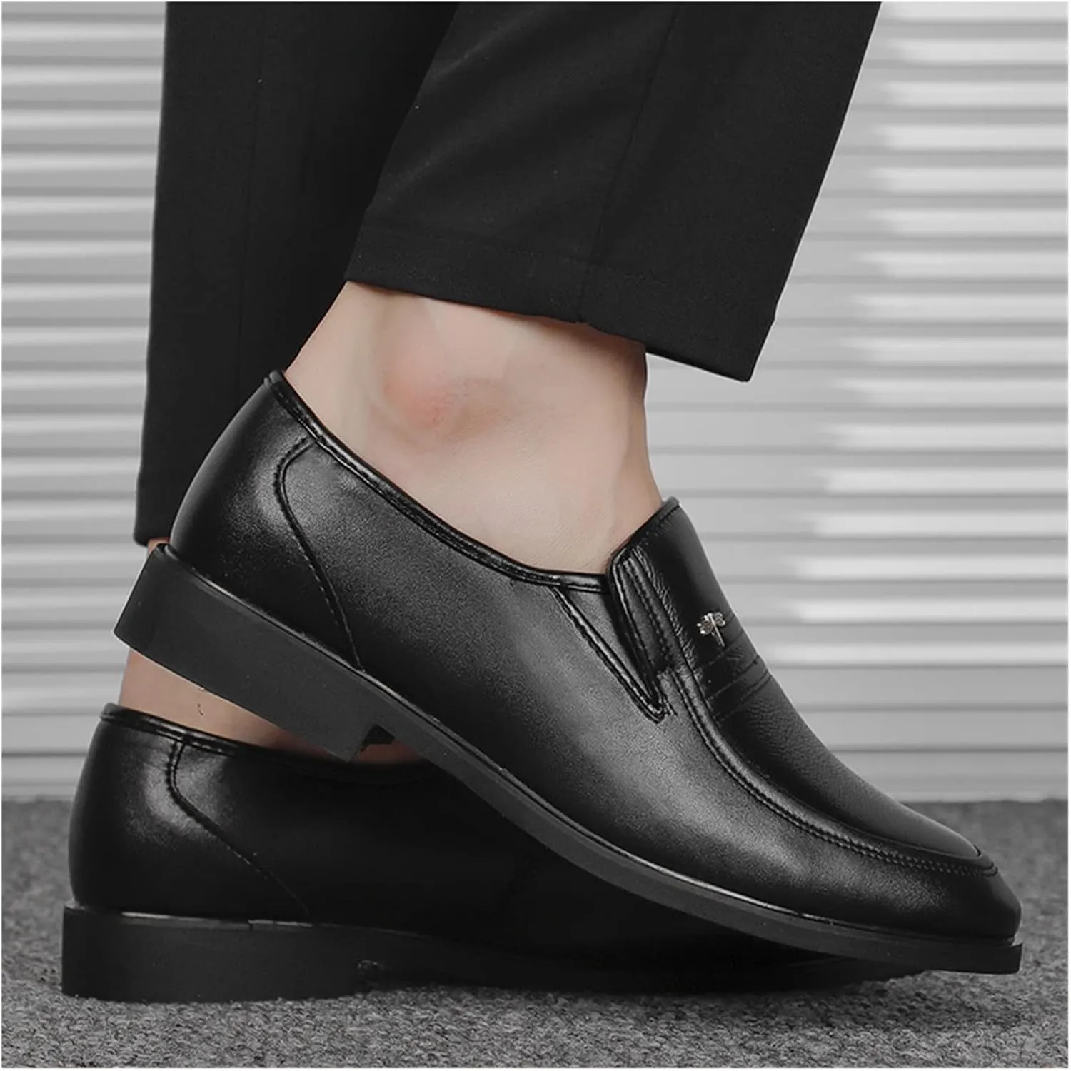 LAZIRO Men's Business Dress Leather Shoes Non-Slip Wear-Resistant Men's Shoes Breathable Work Leather Shoes Round Toe Dad Shoes