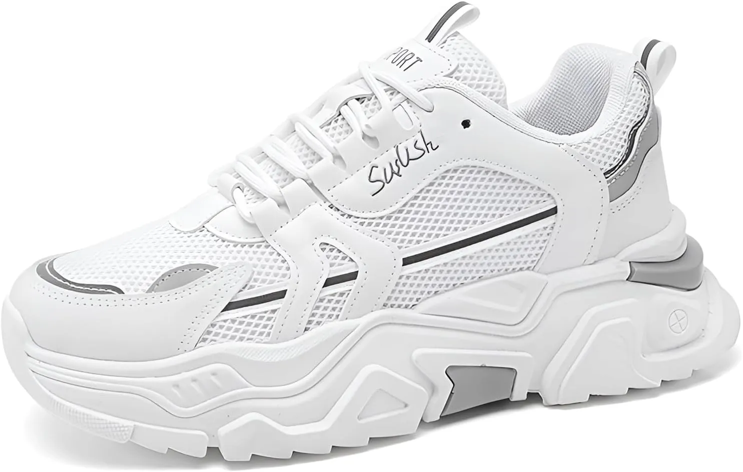 lilaBelle]【Hidden Height Increase Men's Dad Shoes Summer Breathable Sneakers with Concealed Lift, Comfortable Casual Sports Shoes for Outdoor Walking, Fashion White Chunky Trainers (Mesh & Rubber)