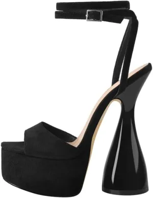 LISHAN Women's Platform Heeled Sandals Slingback Block High Heels