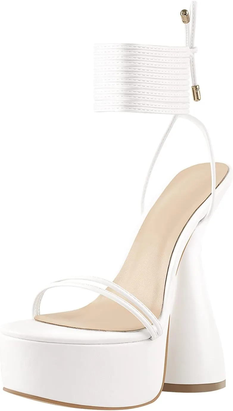 LISHAN Women's Platform Heeled Sandals Slingback Block High Heels