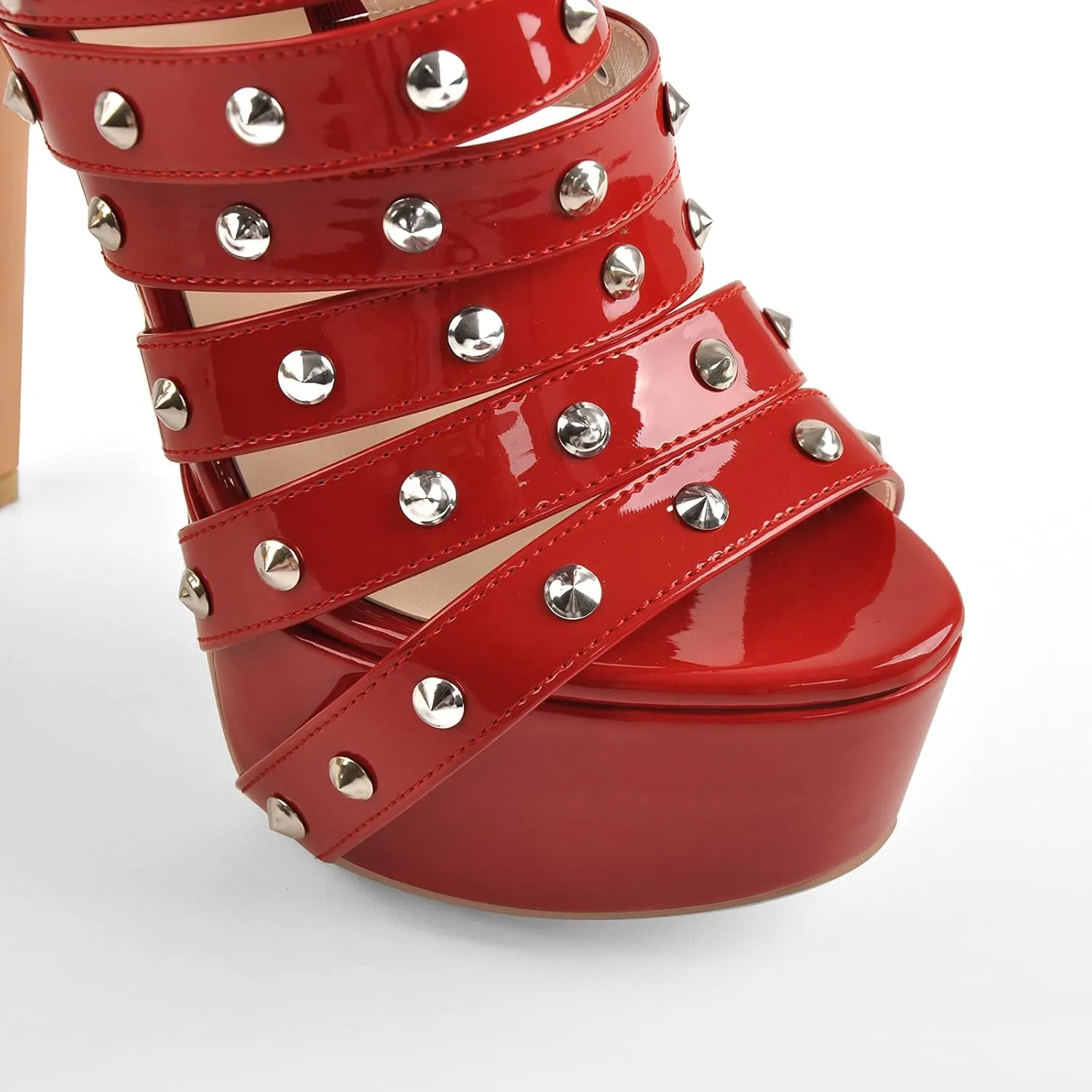 LISHAN Women's Platform Rivets Ankle Buckles High Heels Sandals