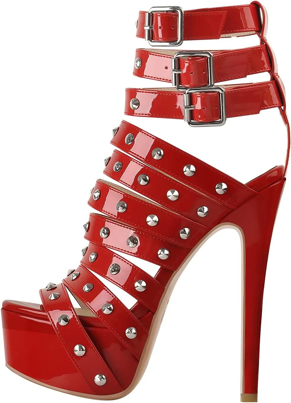 LISHAN Women's Platform Rivets Ankle Buckles High Heels Sandals