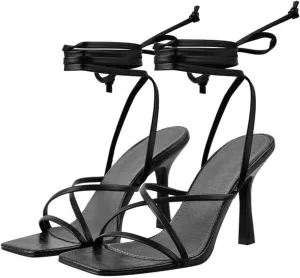 LISHAN Women's Stiletto High Heels Strappy Lace Up Sandals