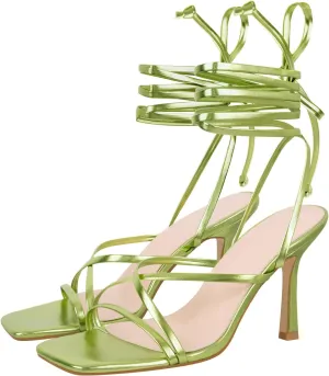 LISHAN Women's Stiletto High Heels Strappy Lace Up Sandals