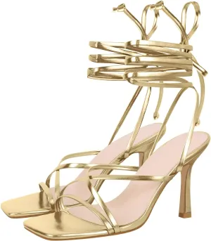 LISHAN Women's Stiletto High Heels Strappy Lace Up Sandals