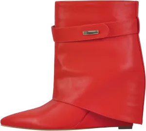 LISHAN Women's Wedge Boots Pointy Toe Slouchy High Heels