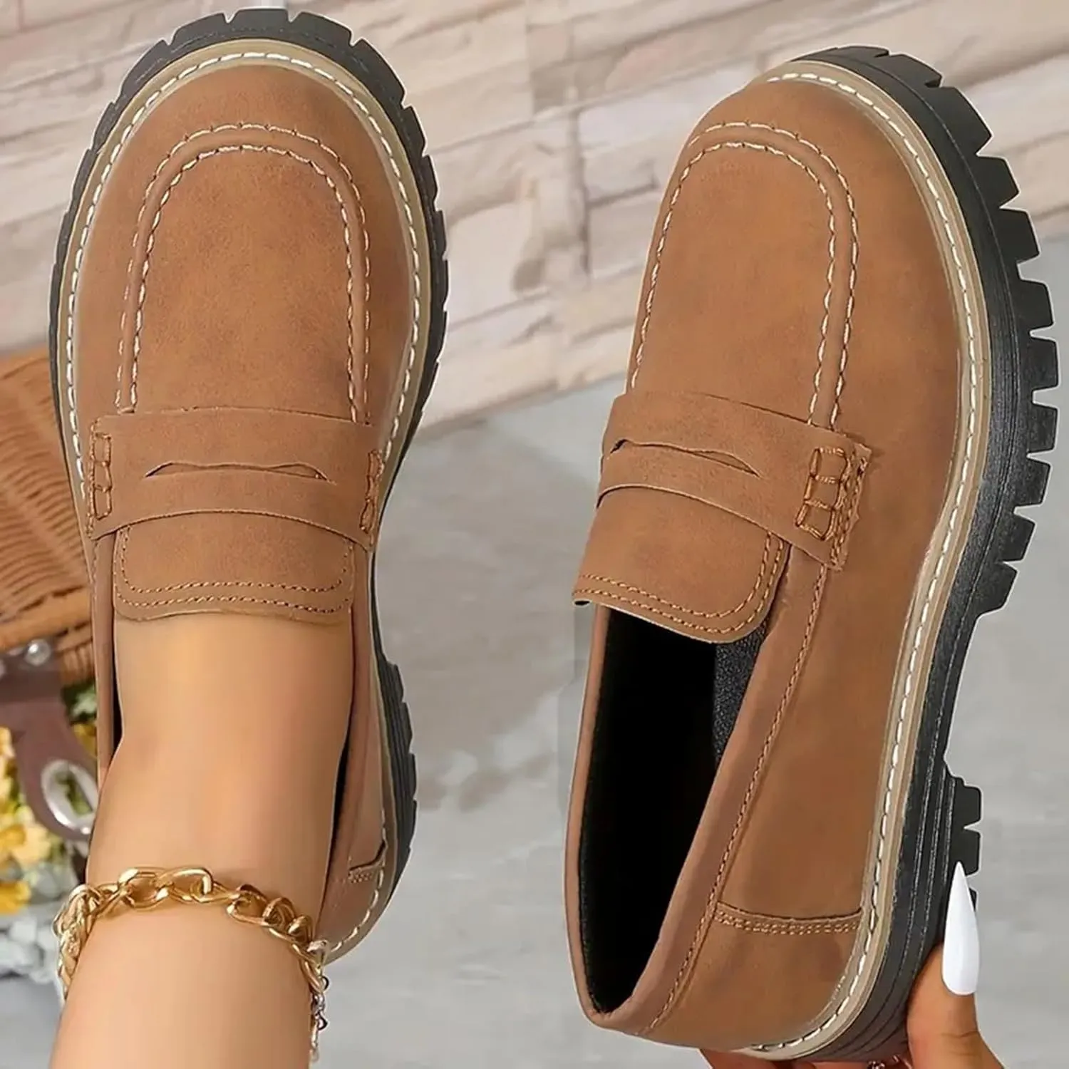 Loafers for Women 2024 Orthoture Walking Shoes Platform Penny Loafers Trendy Dress Work Shoes Wide Width Casual Shoes