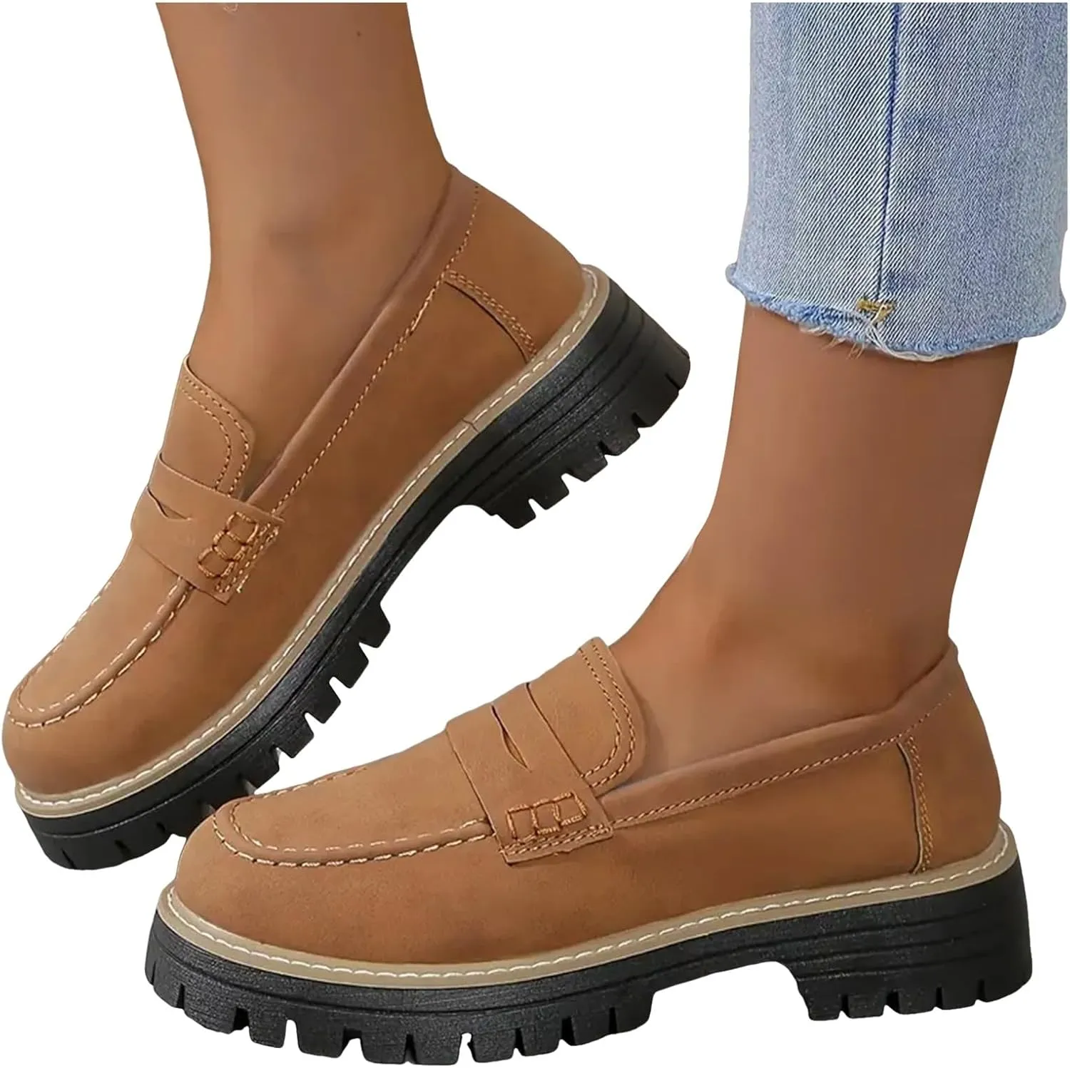Loafers for Women 2024 Orthoture Walking Shoes Platform Penny Loafers Trendy Dress Work Shoes Wide Width Casual Shoes