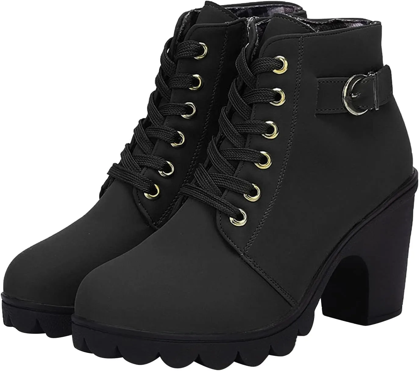 Lug Sole Chunky Heel Ankle Boots for Women Lace Up High Heel Booties Vintage Suede Short Bootie Elegant Shoes Boot