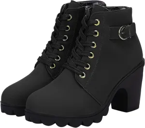 Lug Sole Chunky Heel Ankle Boots for Women Lace Up High Heel Booties Vintage Suede Short Bootie Elegant Shoes Boot