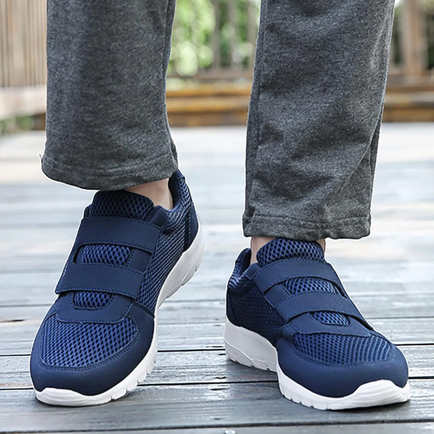 Men's 2025 New Hook Loop Solid Color Fly Woven Mesh Breathable Running Shoes Mens Motion Running Sneaker