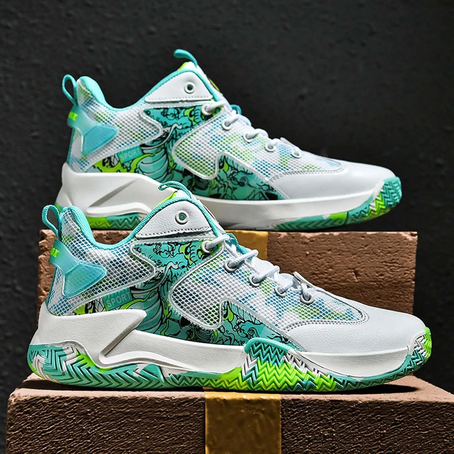 Men's Anti Slip Basketball Shoes Fashionable Personality Running Sneakers Indoor Outdoor Breathable Cushioning Trainers