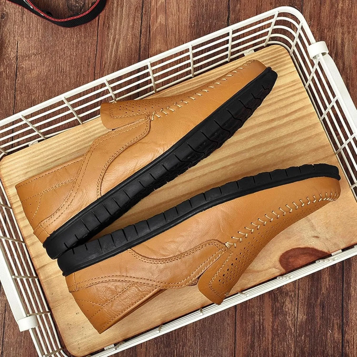 Men's Comfortable Leather Shoes, Hollowed Out Summer Casual Shoes, Outdoor Driving Shoes, Office Casual Shoes