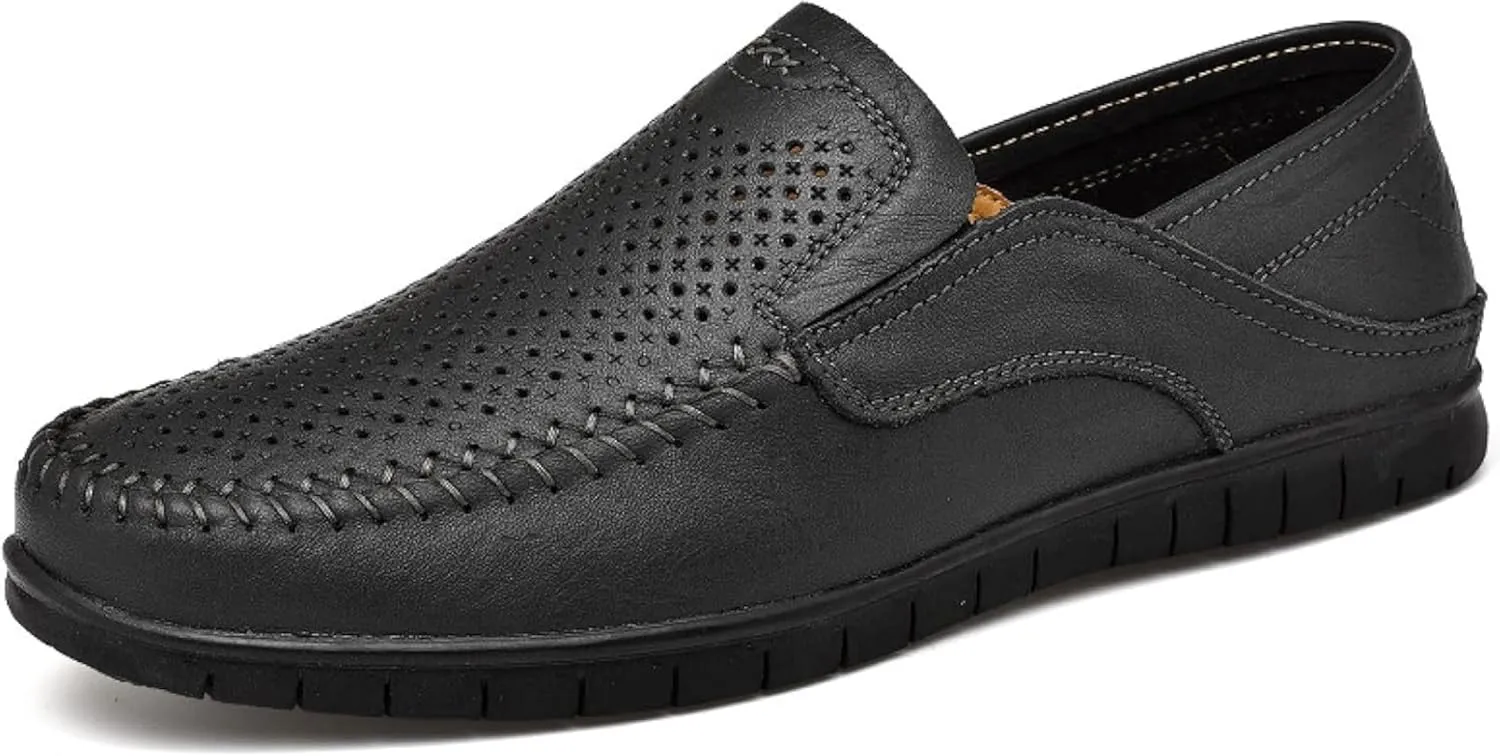 Men's Comfortable Leather Shoes, Hollowed Out Summer Casual Shoes, Outdoor Driving Shoes, Office Casual Shoes