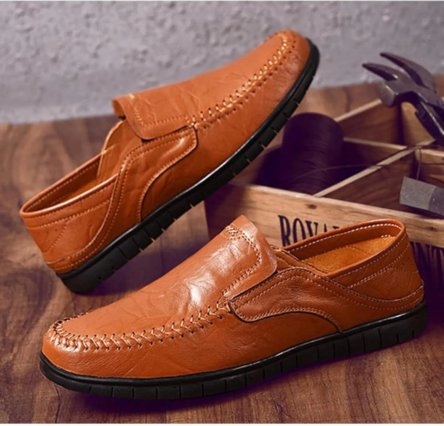 Men's Comfortable Leather Shoes, Hollowed Out Summer Casual Shoes, Outdoor Driving Shoes, Office Casual Shoes