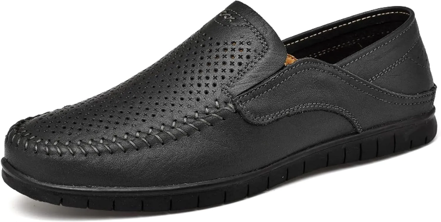 Men's Comfortable Leather Shoes, Hollowed Out Summer Casual Shoes, Outdoor Driving Shoes, Office Casual Shoes