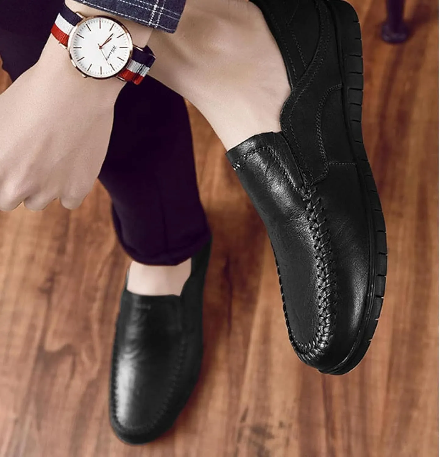 Men's Comfortable Leather Shoes, Hollowed Out Summer Casual Shoes, Outdoor Driving Shoes, Office Casual Shoes