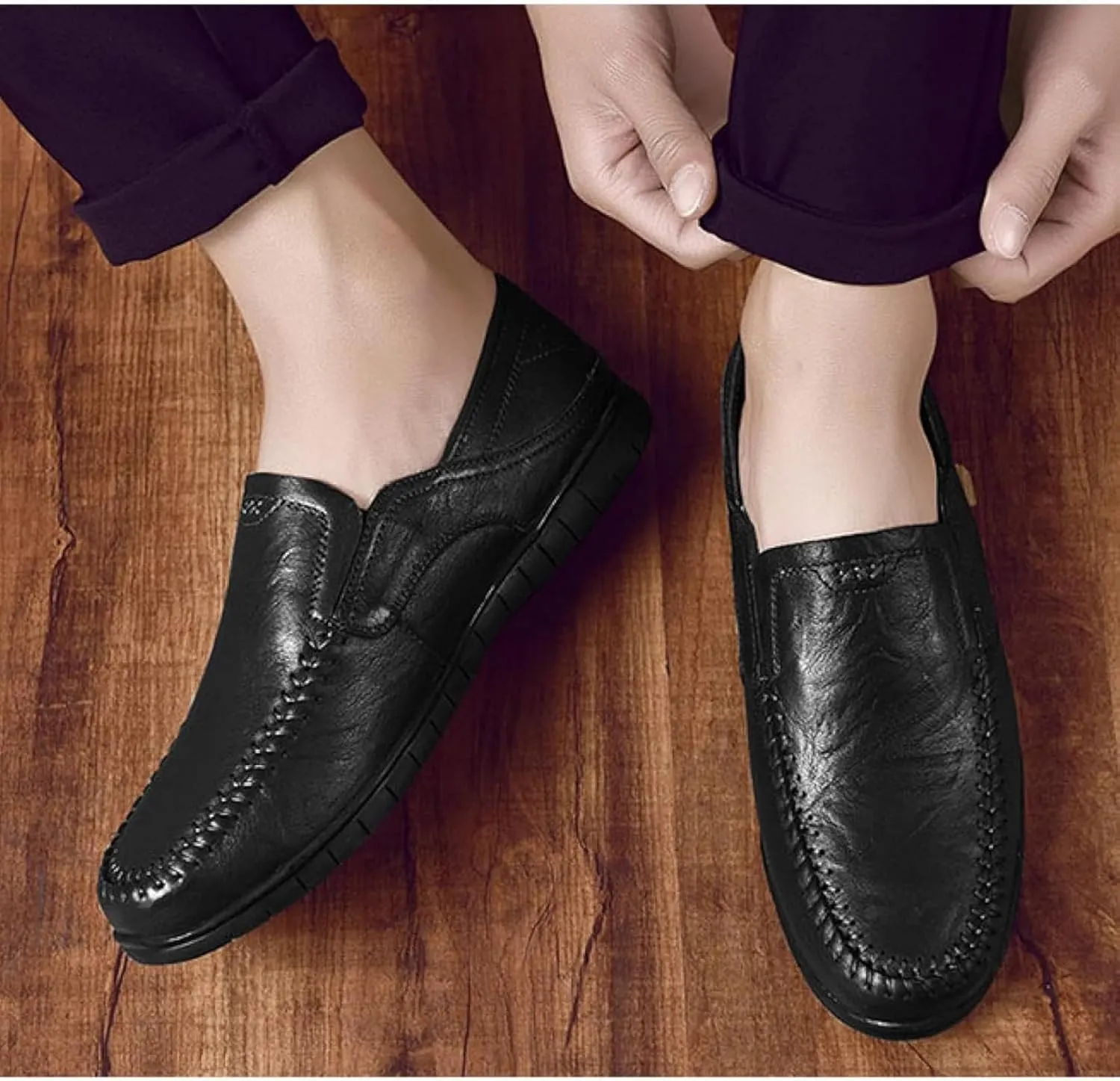 Men's Comfortable Leather Shoes, Hollowed Out Summer Casual Shoes, Outdoor Driving Shoes, Office Casual Shoes