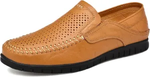 Men's Comfortable Leather Shoes, Hollowed Out Summer Casual Shoes, Outdoor Driving Shoes, Office Casual Shoes