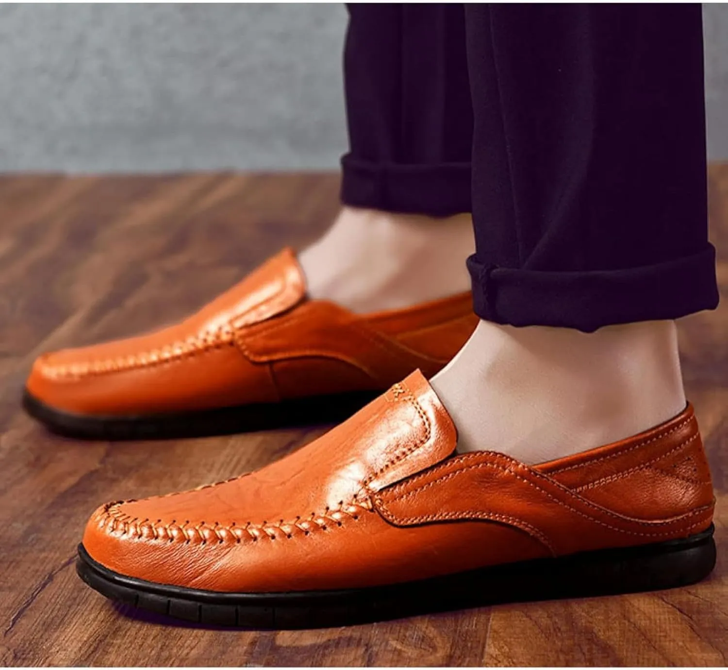 Men's Comfortable Leather Shoes, Hollowed Out Summer Casual Shoes, Outdoor Driving Shoes, Office Casual Shoes