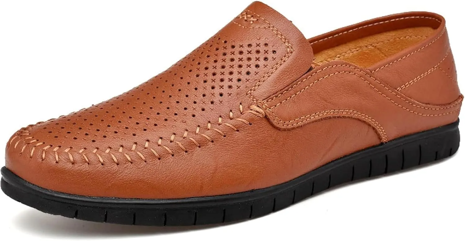 Men's Comfortable Leather Shoes, Hollowed Out Summer Casual Shoes, Outdoor Driving Shoes, Office Casual Shoes
