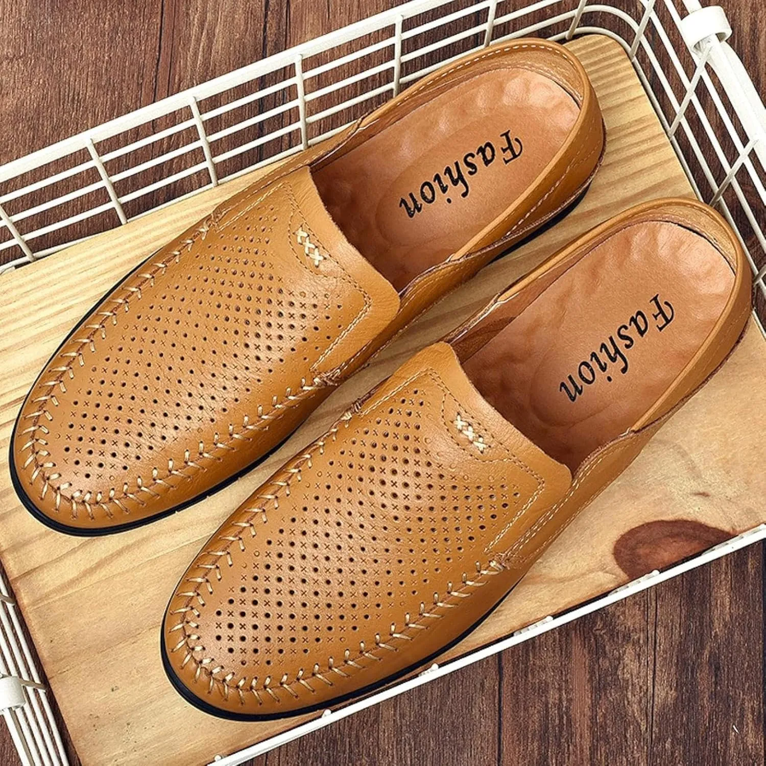 Men's Comfortable Leather Shoes, Hollowed Out Summer Casual Shoes, Outdoor Driving Shoes, Office Casual Shoes