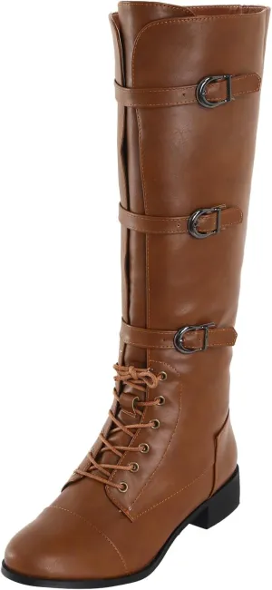 Men's Europe and The United States Round Head Large Size Square Heel Boots Lace Up Boots Belt Buckle Mens Boots Size