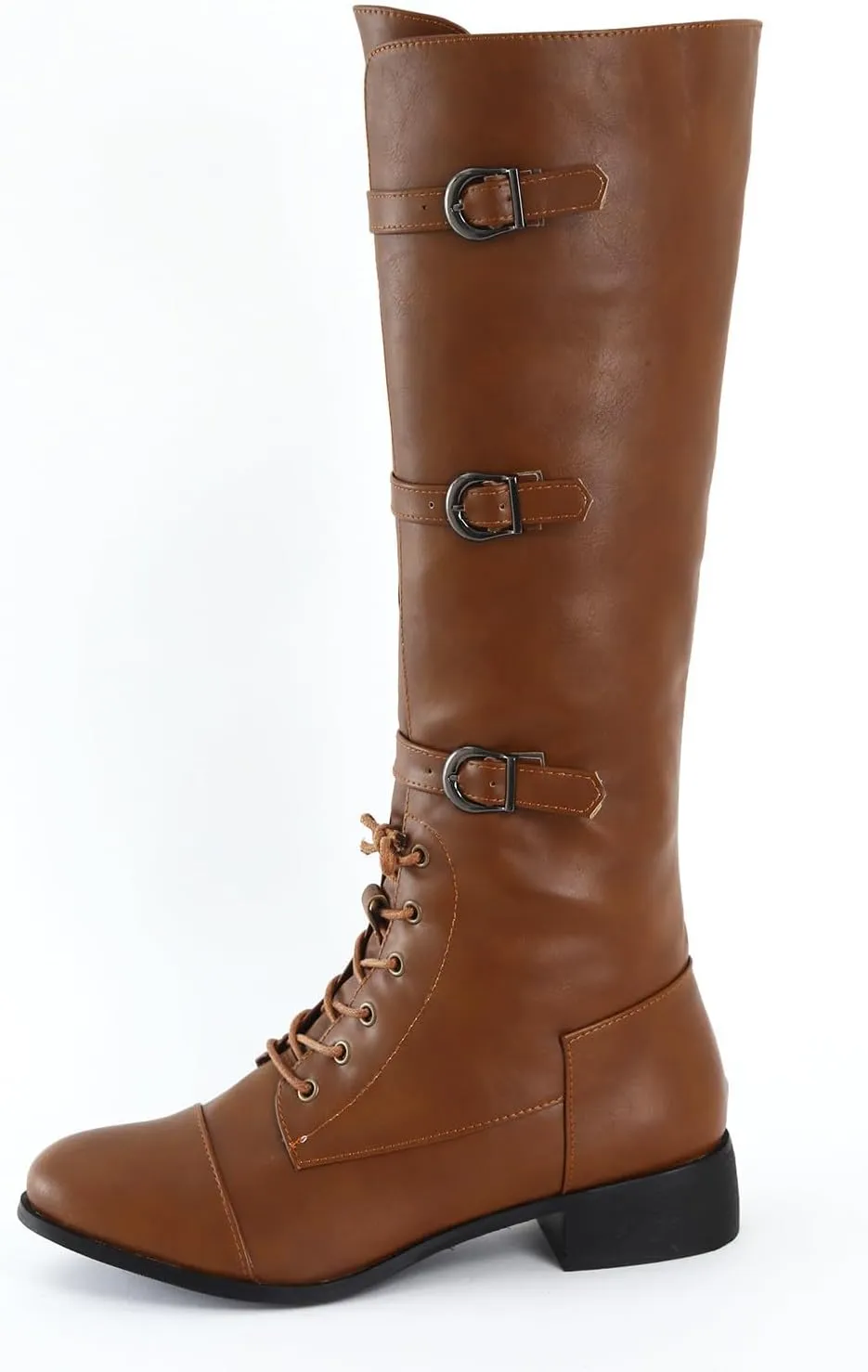 Men's Europe and The United States Round Head Large Size Square Heel Boots Lace Up Boots Belt Buckle Mens Boots Size