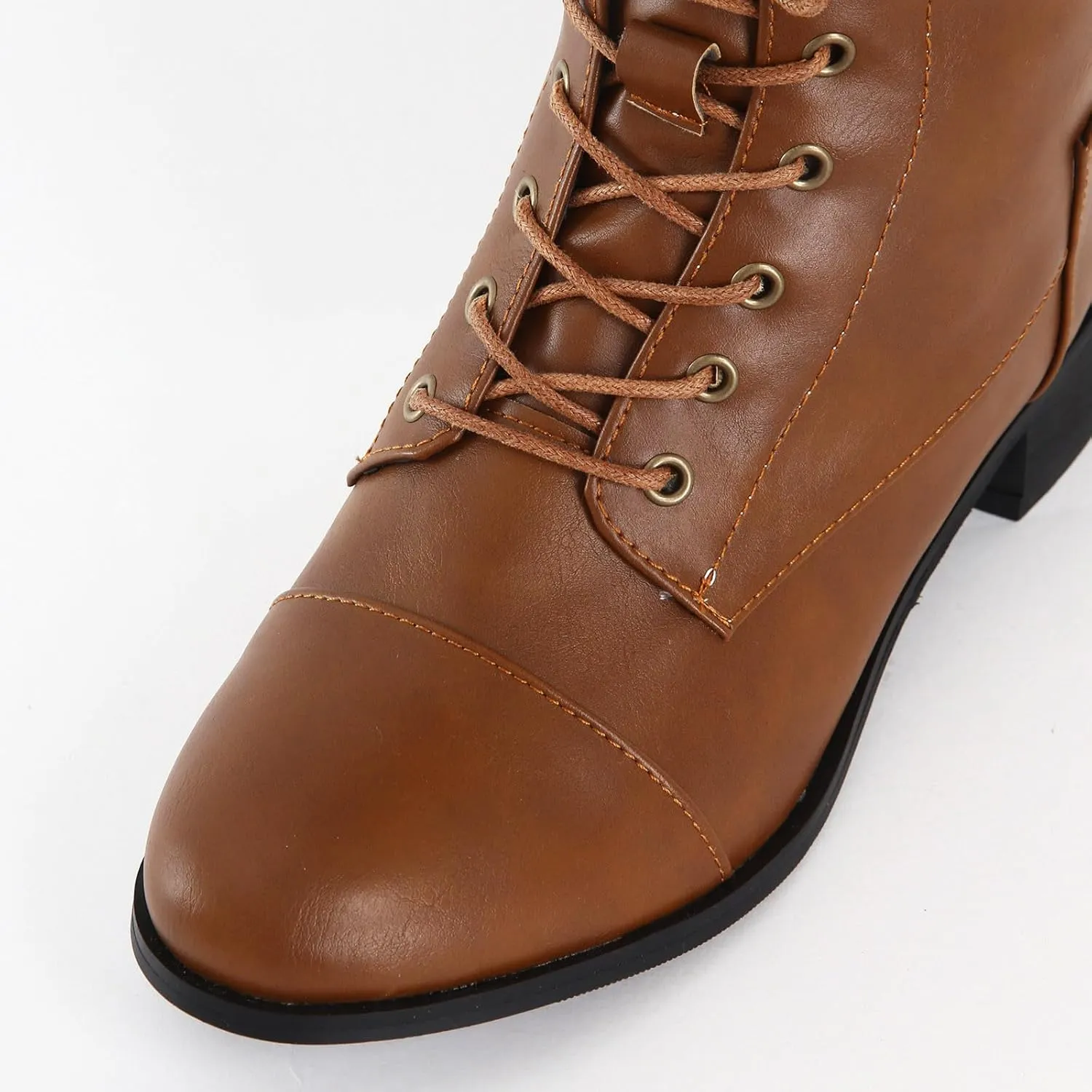 Men's Europe and The United States Round Head Large Size Square Heel Boots Lace Up Boots Belt Buckle Mens Boots Size