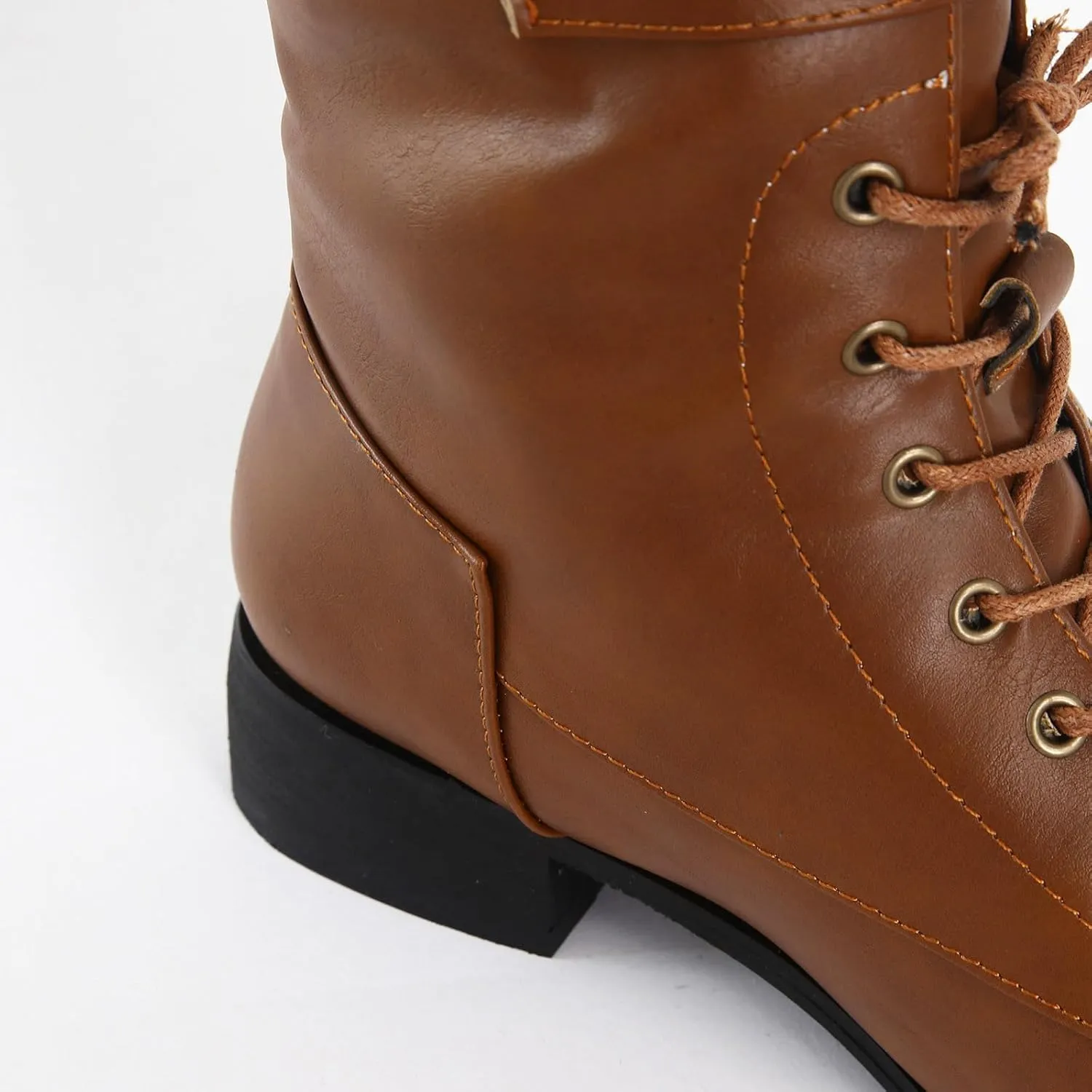 Men's Europe and The United States Round Head Large Size Square Heel Boots Lace Up Boots Belt Buckle Mens Boots Size