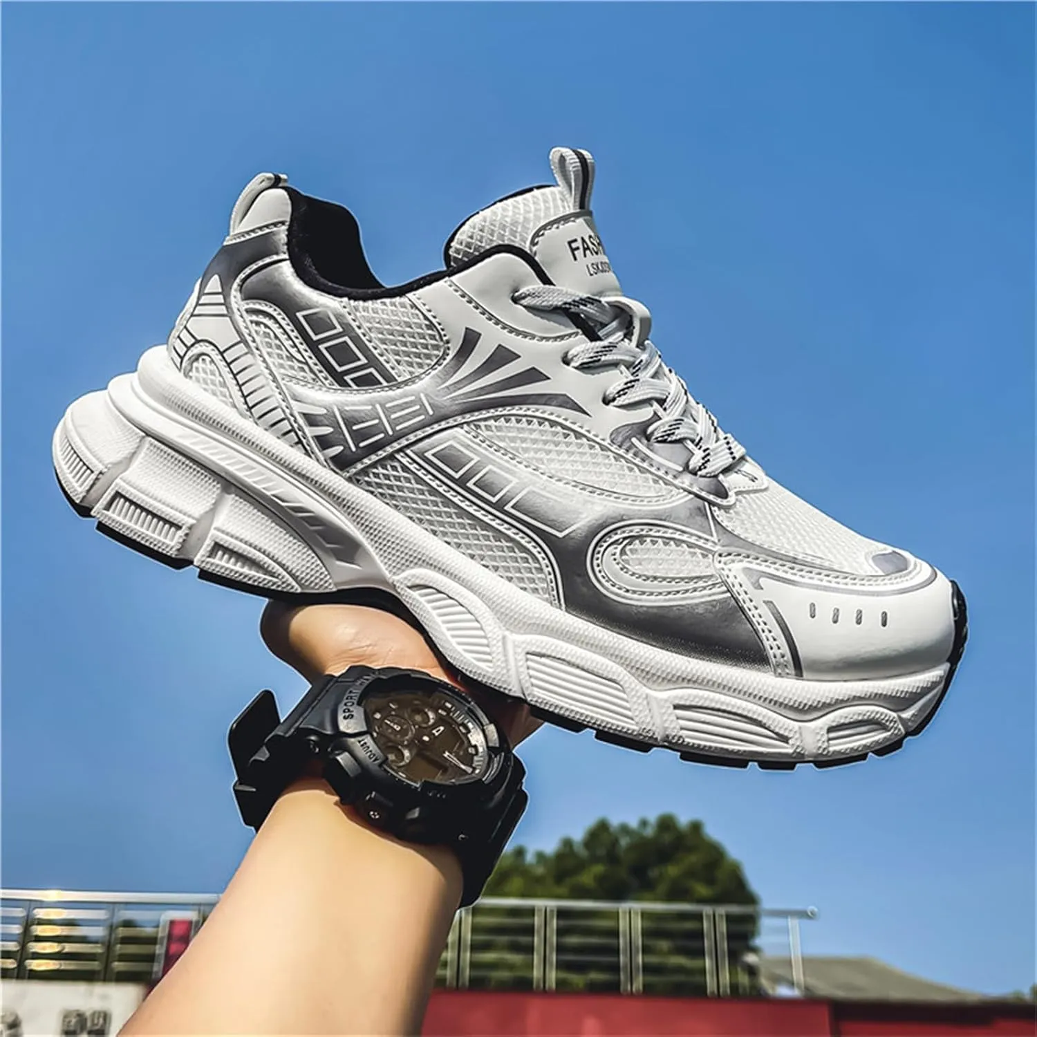 Men's Fashion Breathable Chunky Platform Lace-Up Sneakers Comfortable Non Slip Workout Sport Dad Shoes for Tennis Walking Driving