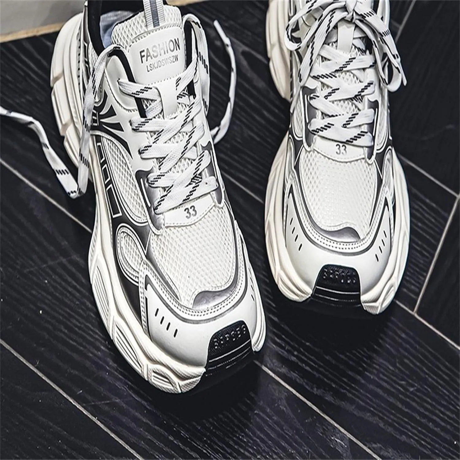 Men's Fashion Breathable Chunky Platform Lace-Up Sneakers Comfortable Non Slip Workout Sport Dad Shoes for Tennis Walking Driving