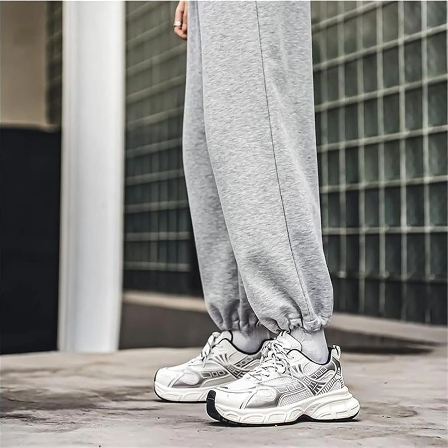 Men's Fashion Breathable Chunky Platform Lace-Up Sneakers Comfortable Non Slip Workout Sport Dad Shoes for Tennis Walking Driving