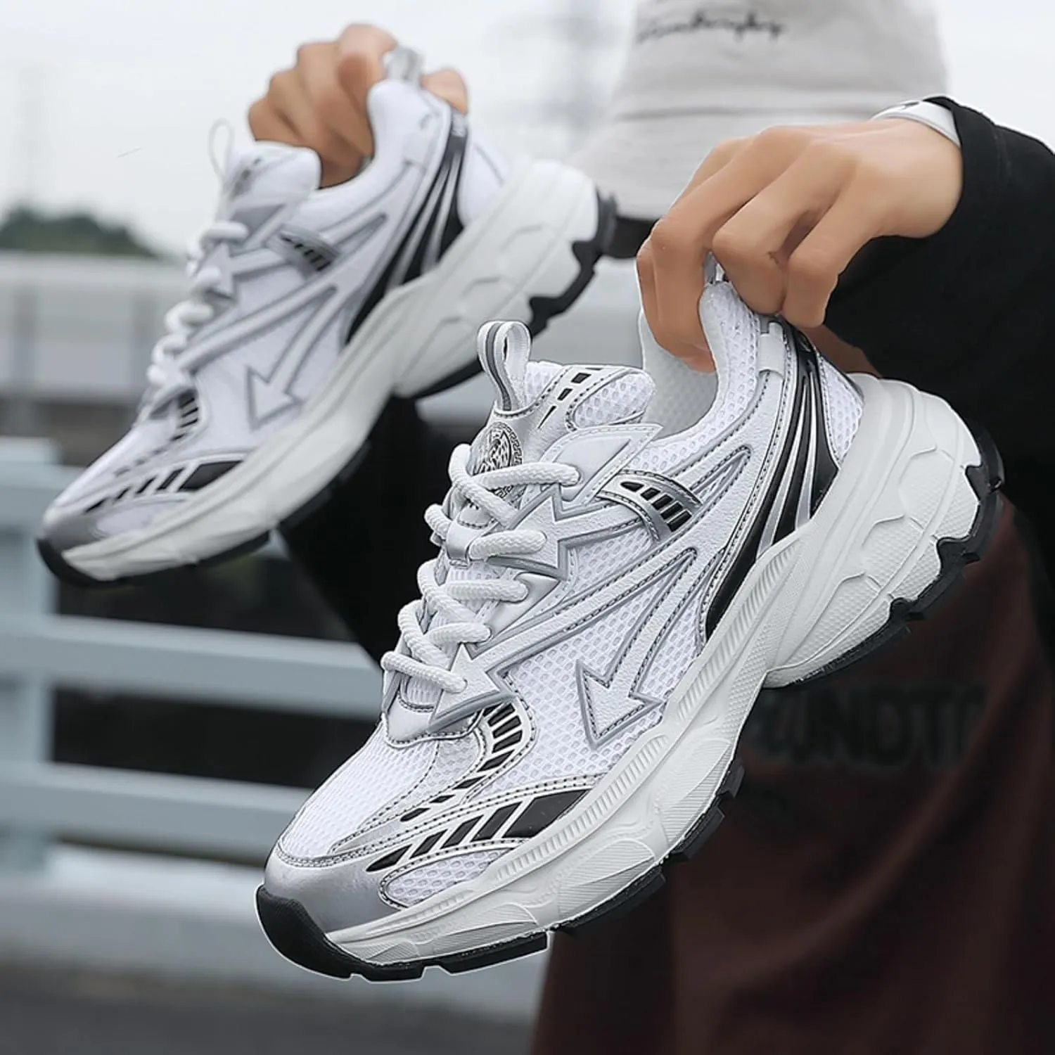 Men's Fashion Breathable Mesh Lace Up Chunky Sneakers Casual Trendy Round Toe Non Slip Platform Outdoor Running Training Walking Dad Shoes