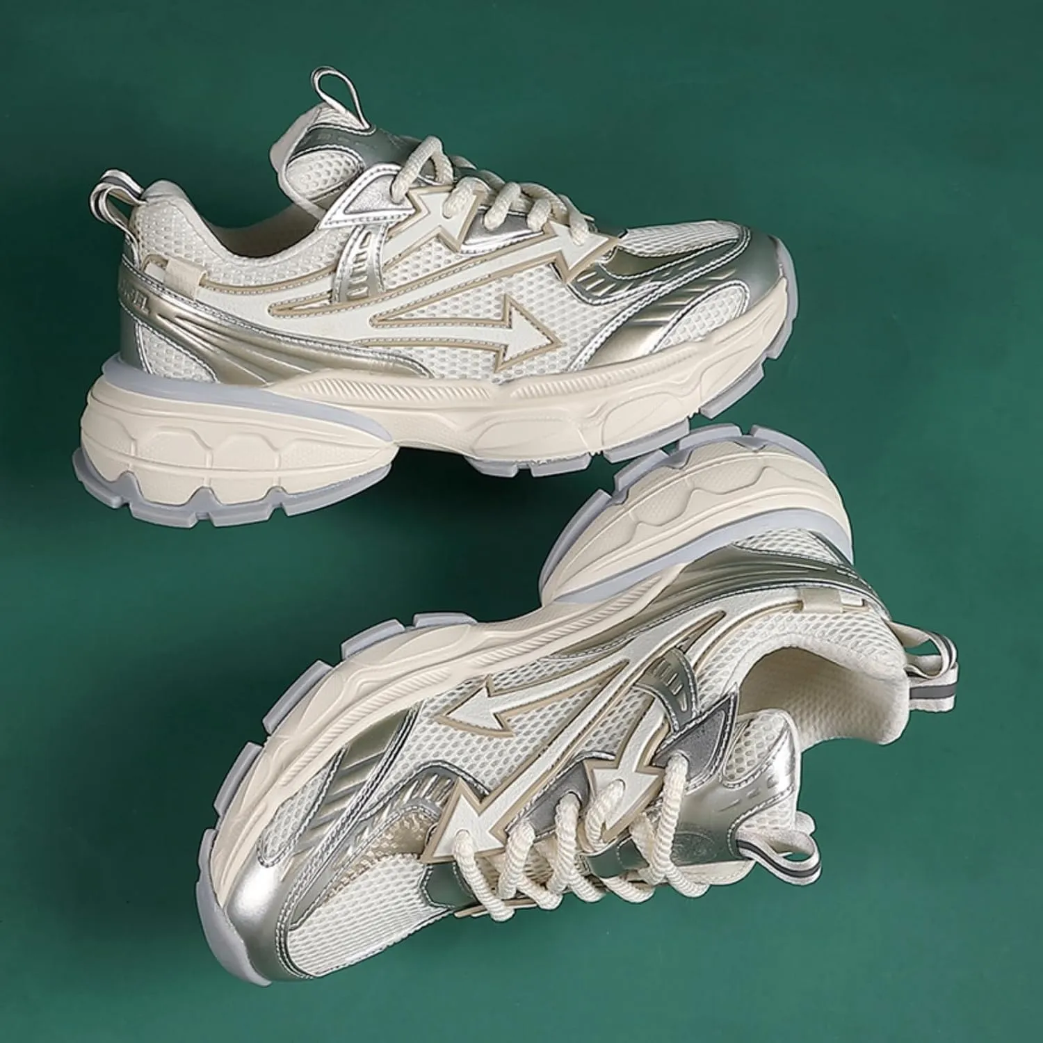 Men's Fashion Breathable Mesh Lace Up Chunky Sneakers Casual Trendy Round Toe Non Slip Platform Outdoor Running Training Walking Dad Shoes