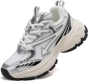 Men's Fashion Breathable Mesh Lace Up Chunky Sneakers Casual Trendy Round Toe Non Slip Platform Outdoor Running Training Walking Dad Shoes