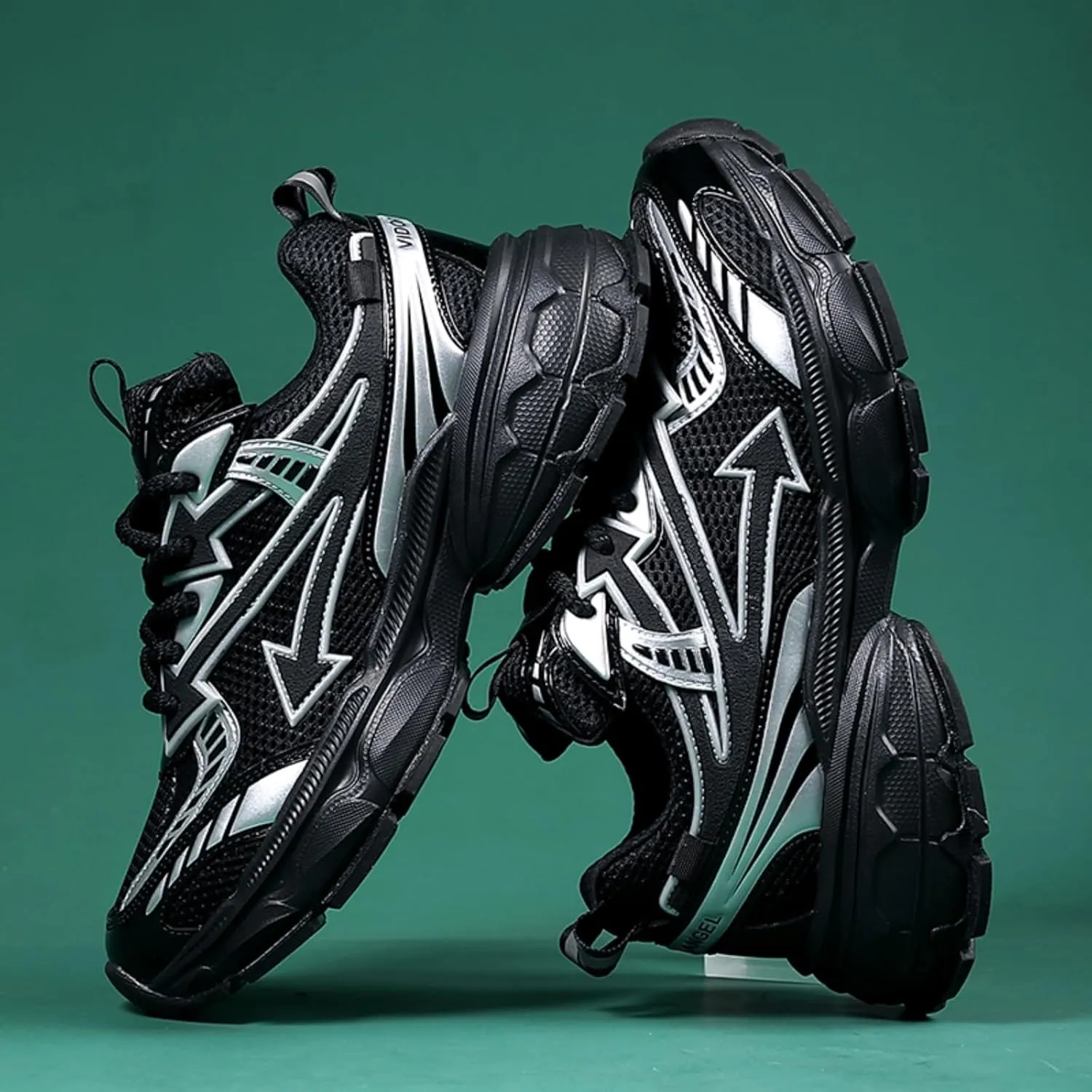 Men's Fashion Breathable Mesh Lace Up Chunky Sneakers Casual Trendy Round Toe Non Slip Platform Outdoor Running Training Walking Dad Shoes