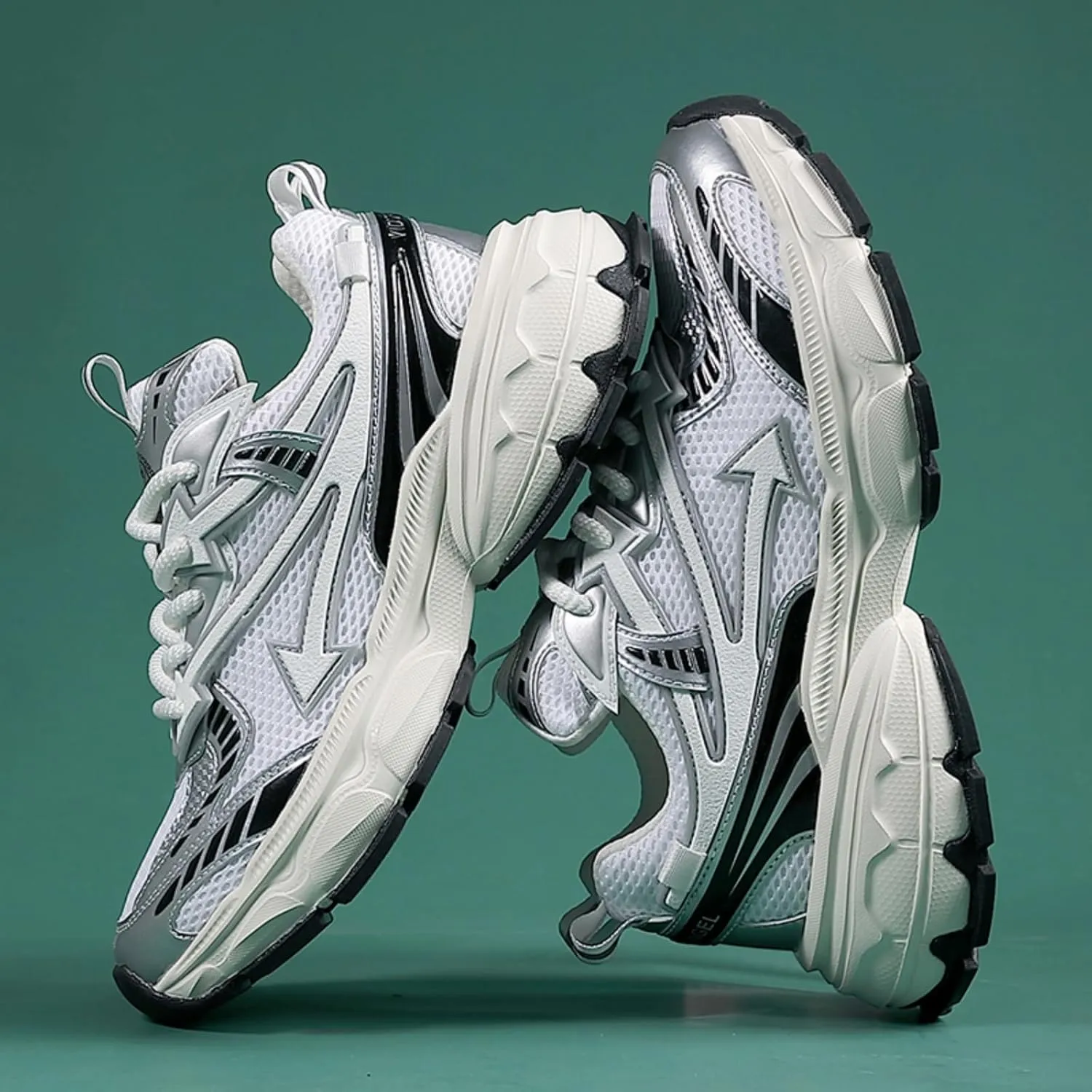 Men's Fashion Breathable Mesh Lace Up Chunky Sneakers Casual Trendy Round Toe Non Slip Platform Outdoor Running Training Walking Dad Shoes