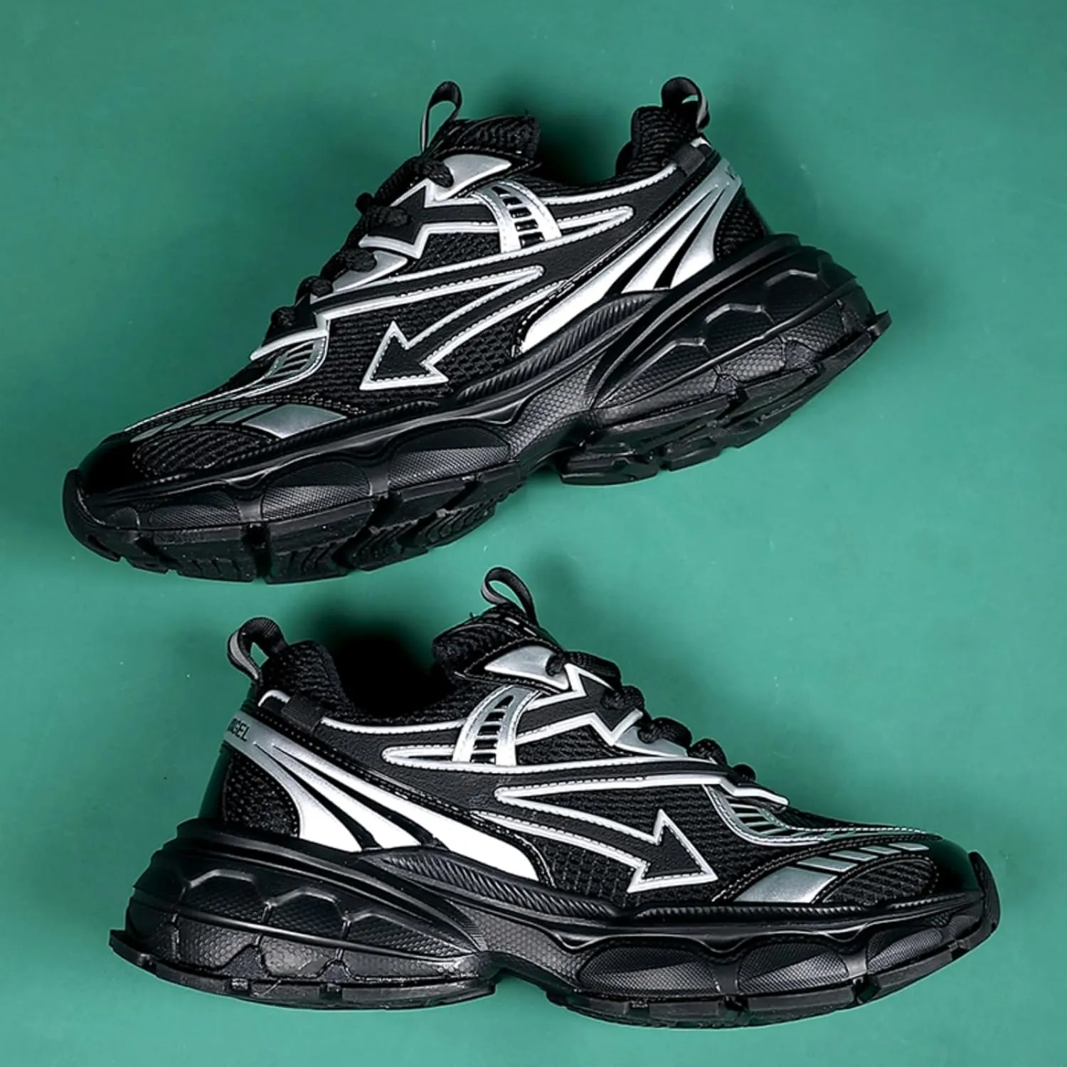 Men's Fashion Breathable Mesh Lace Up Chunky Sneakers Casual Trendy Round Toe Non Slip Platform Outdoor Running Training Walking Dad Shoes