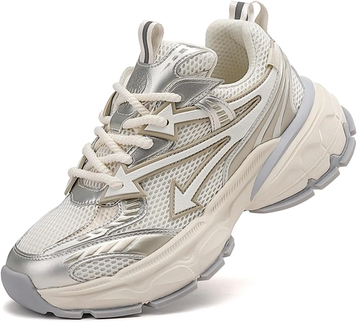 Men's Fashion Breathable Mesh Lace Up Chunky Sneakers Casual Trendy Round Toe Non Slip Platform Outdoor Running Training Walking Dad Shoes