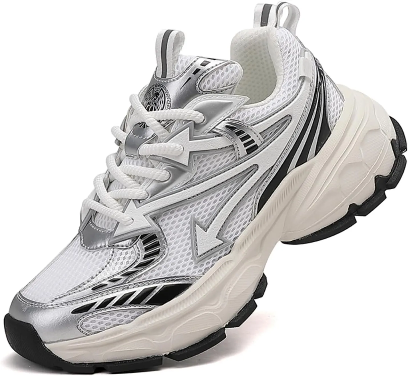 Men's Fashion Breathable Mesh Lace Up Chunky Sneakers Casual Trendy Round Toe Non Slip Platform Outdoor Running Training Walking Dad Shoes