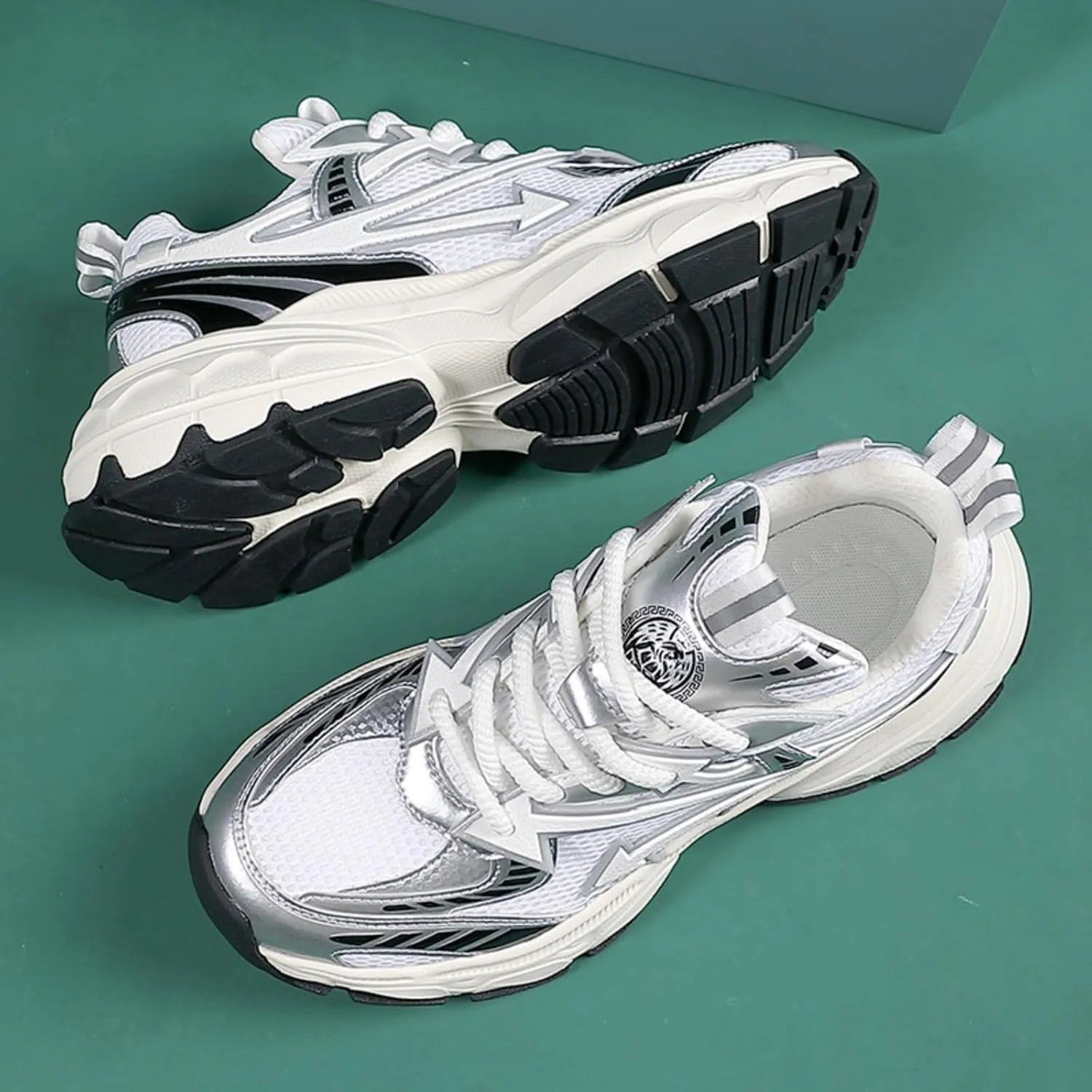 Men's Fashion Breathable Mesh Lace Up Chunky Sneakers Casual Trendy Round Toe Non Slip Platform Outdoor Running Training Walking Dad Shoes