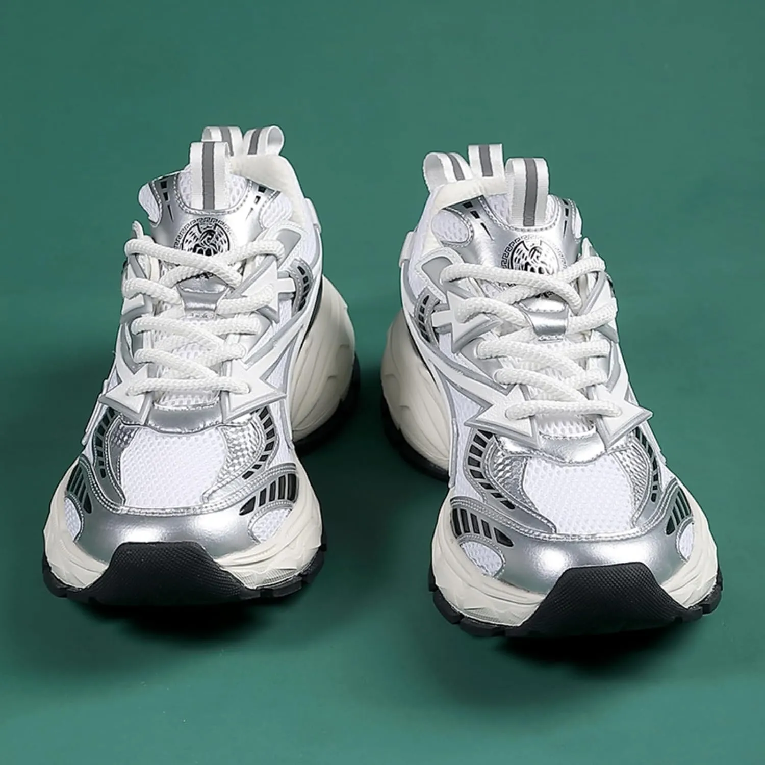 Men's Fashion Breathable Mesh Lace Up Chunky Sneakers Casual Trendy Round Toe Non Slip Platform Outdoor Running Training Walking Dad Shoes