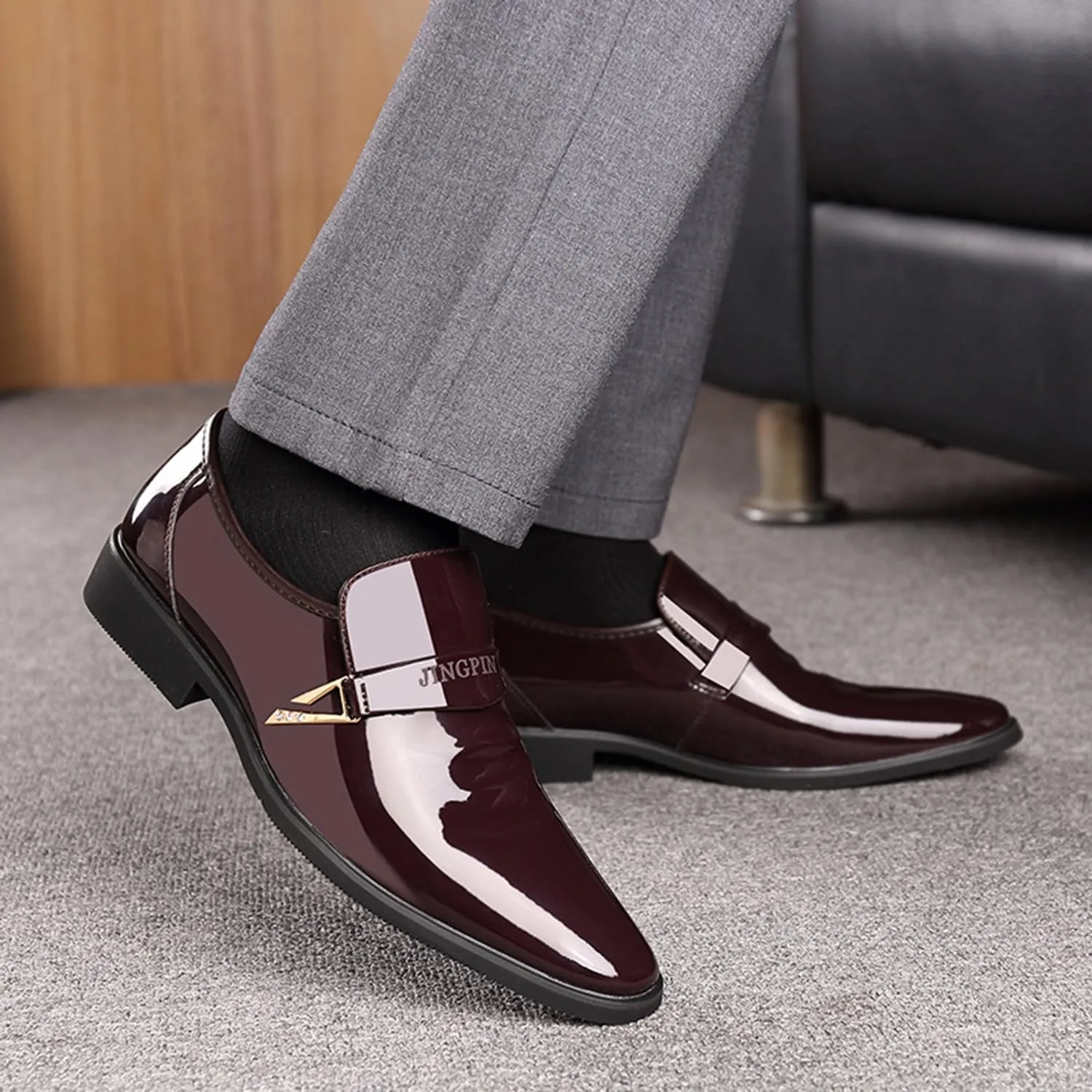 Men's Fashion Patent Leather Dress Loafers Comfy Slip-On Suits Shoes for Driving Evening Uniform Party Work Office