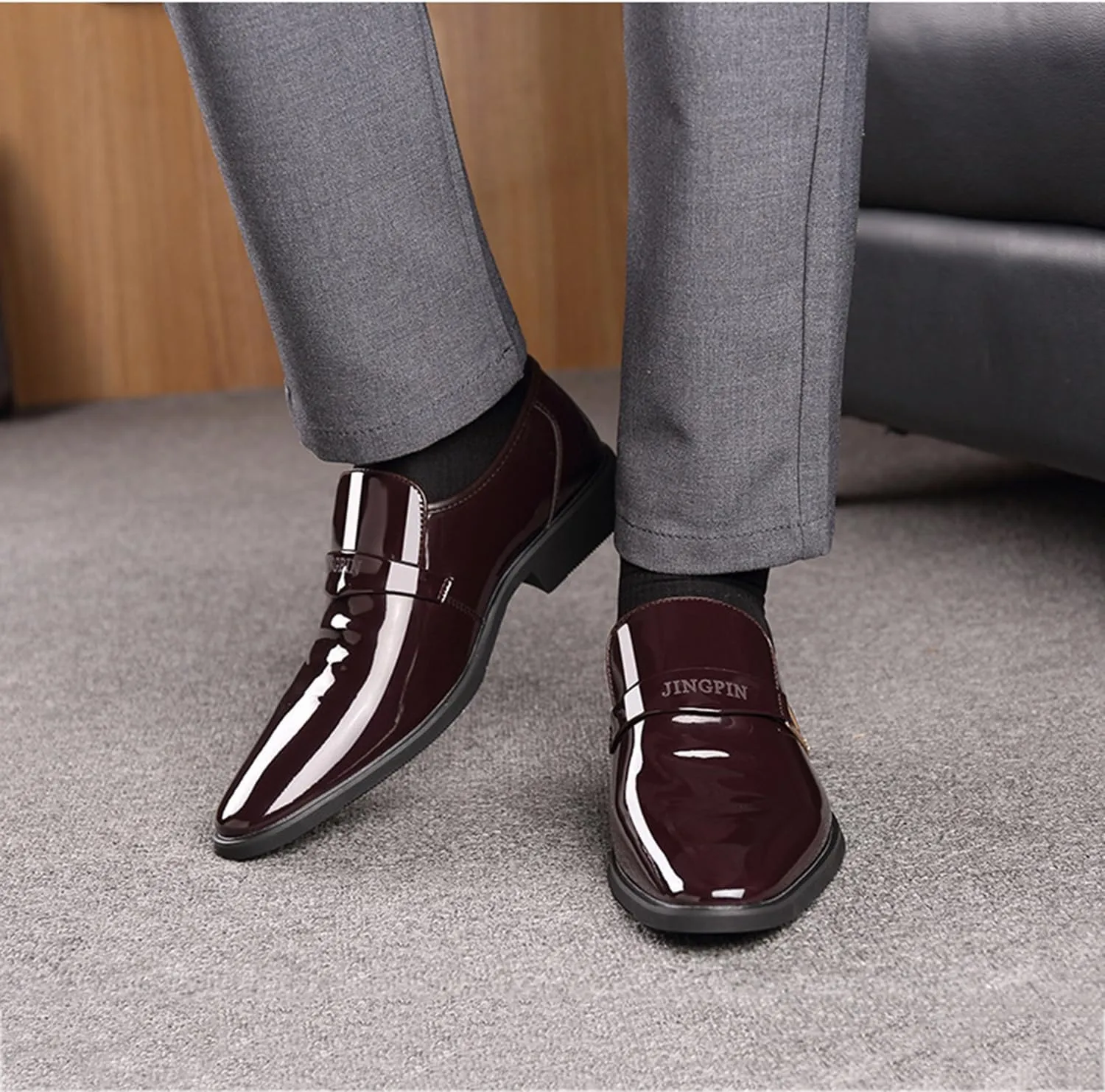 Men's Fashion Patent Leather Dress Loafers Comfy Slip-On Suits Shoes for Driving Evening Uniform Party Work Office