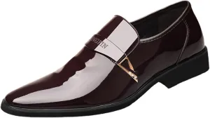 Men's Fashion Patent Leather Dress Loafers Comfy Slip-On Suits Shoes for Driving Evening Uniform Party Work Office
