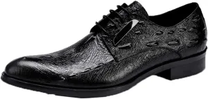 Men's Formal Leather Shoes，Crocodile Pattern Business Leather Shoes Casual Wedding Lace Up Dress Shoes,Black- 42/UK 8/US 8.5