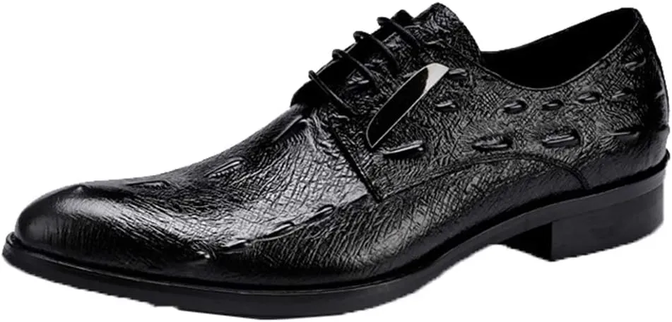 Men's Formal Leather Shoes，Crocodile Pattern Business Leather Shoes Casual Wedding Lace Up Dress Shoes,Black- 42/UK 8/US 8.5