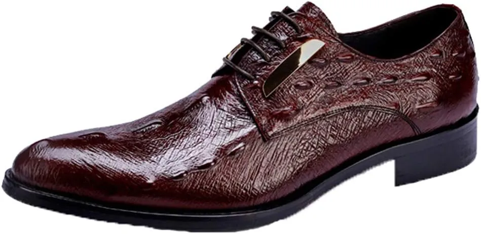 Men's Formal Leather Shoes，Crocodile Pattern Business Leather Shoes Casual Wedding Lace Up Dress Shoes,Red- 45/UK 10.5/US 11